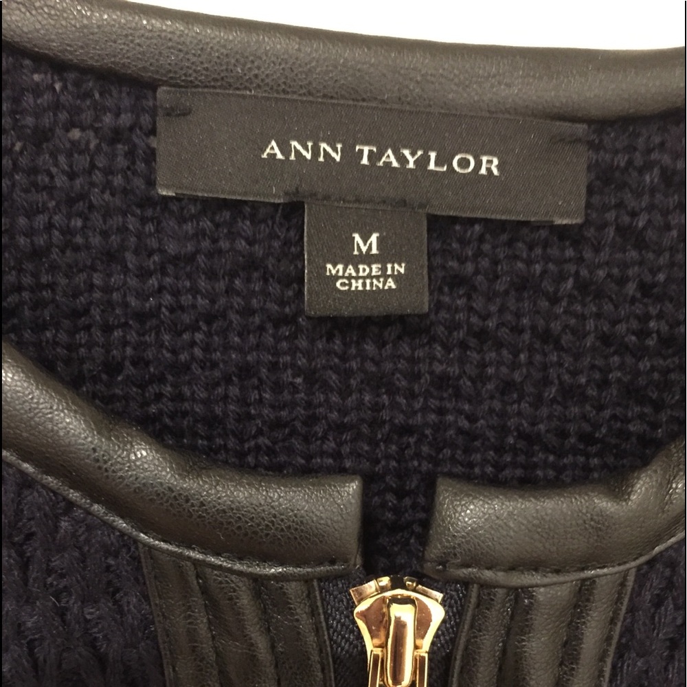 Leather trim zipped knit jacket